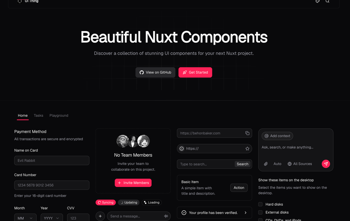 UI Thing documentation and component interface preview.