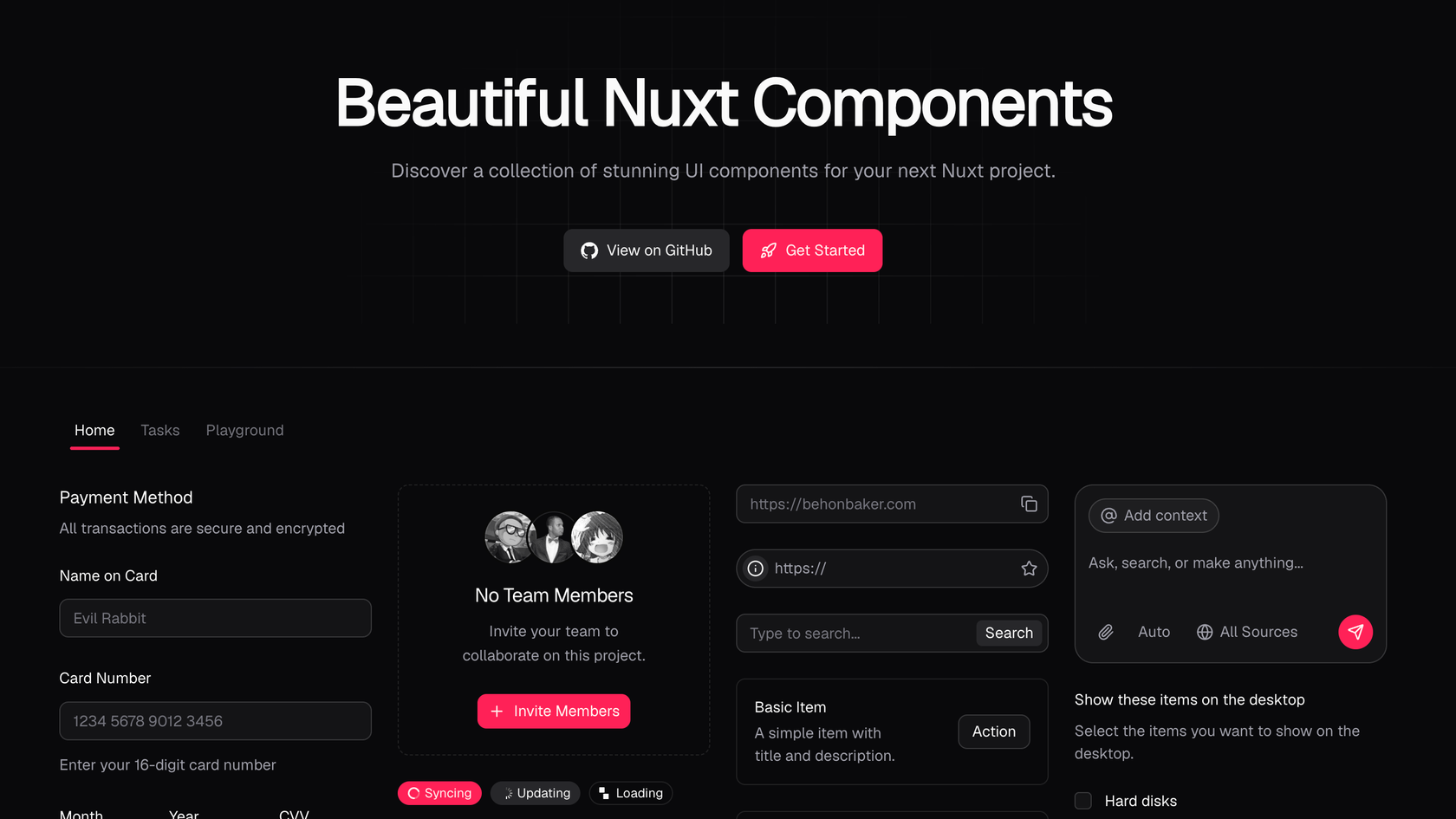UI Thing documentation and component interface preview.